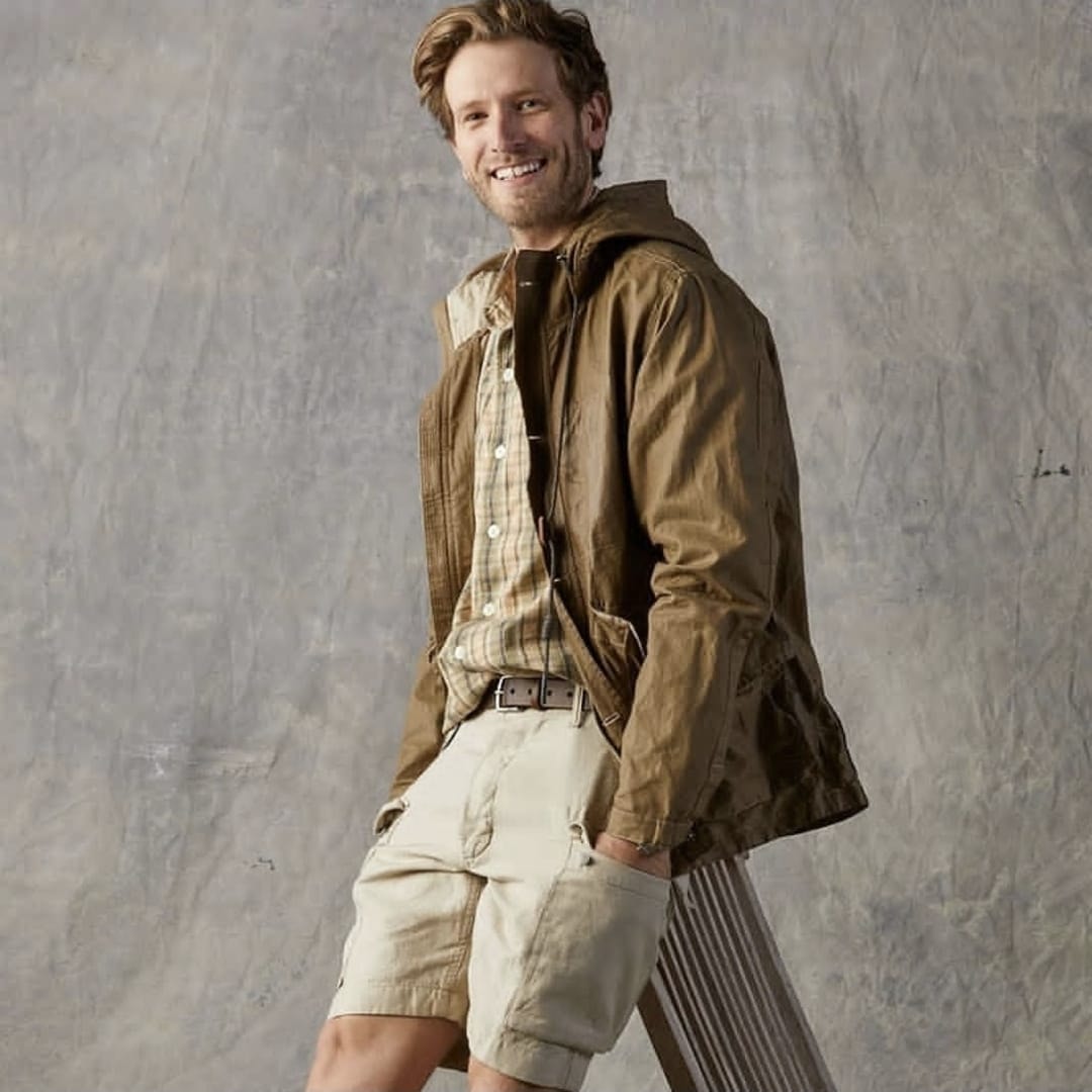 Man wearing casual jacket and shorts